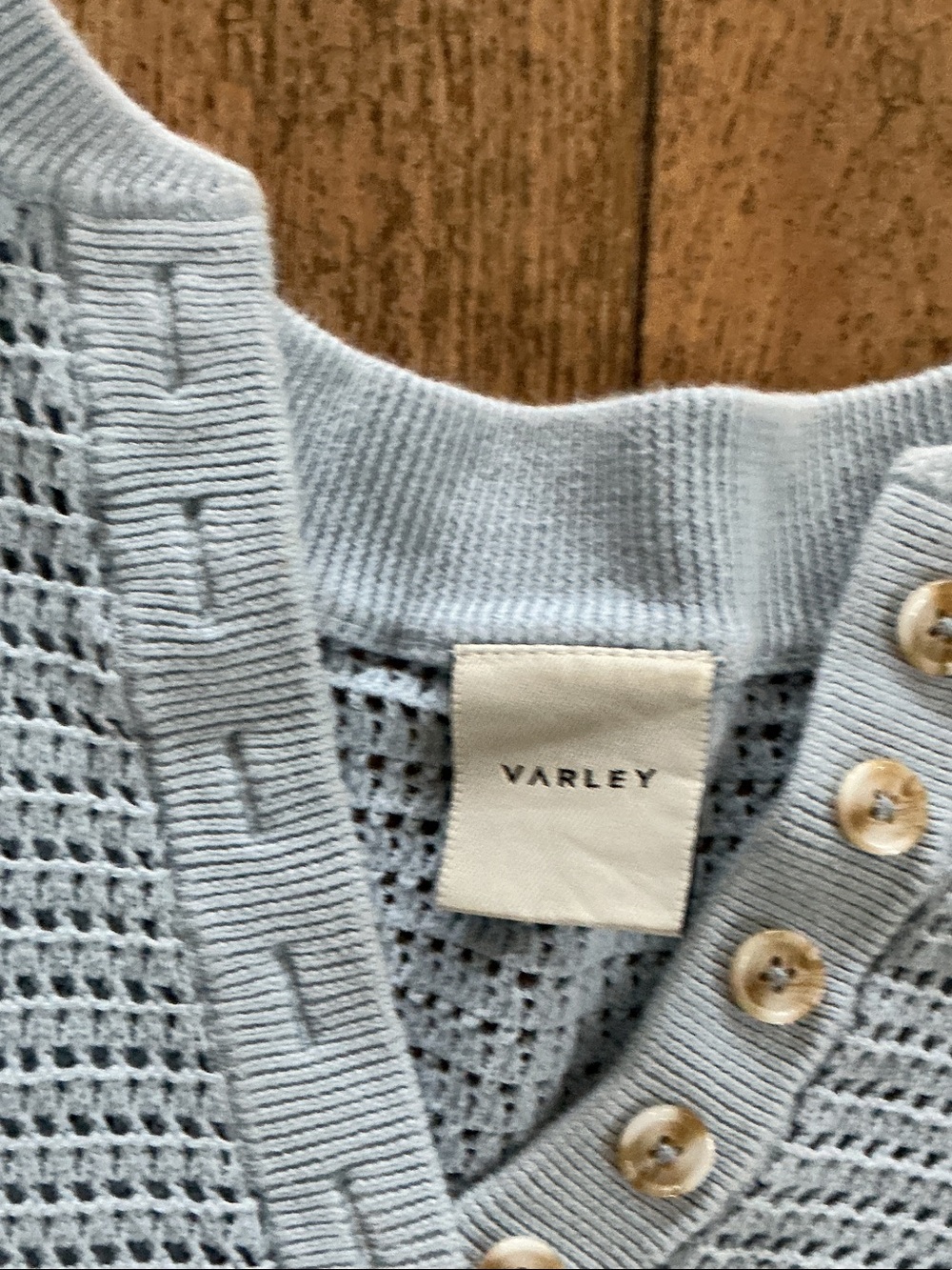 Varley Pale Blue Knit Buttoned V-Neck Top with shorts - Picture 2 of 6